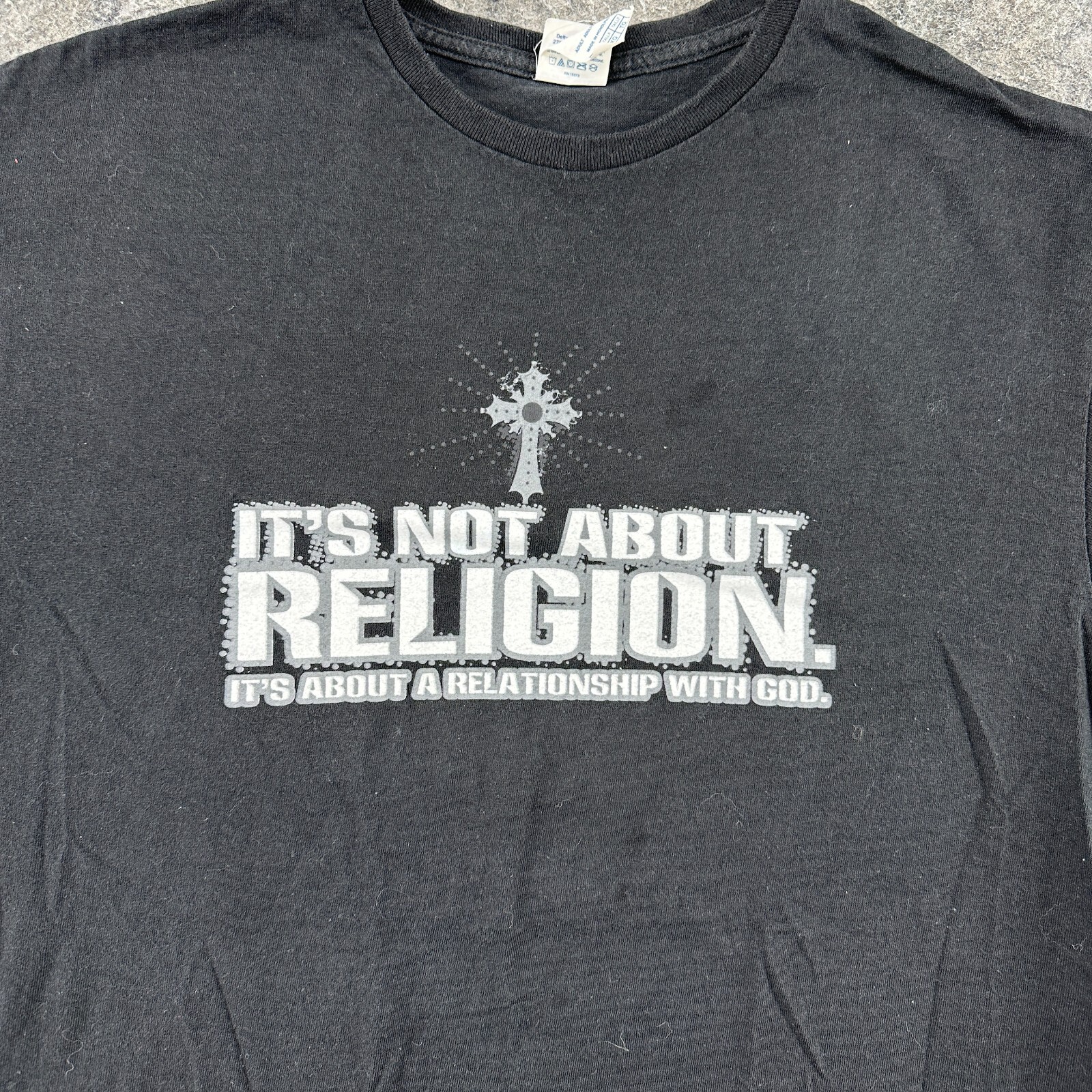Its Not About Religion Shirt Mens XL Black Graphic Spellout Print Crew Neck gallery