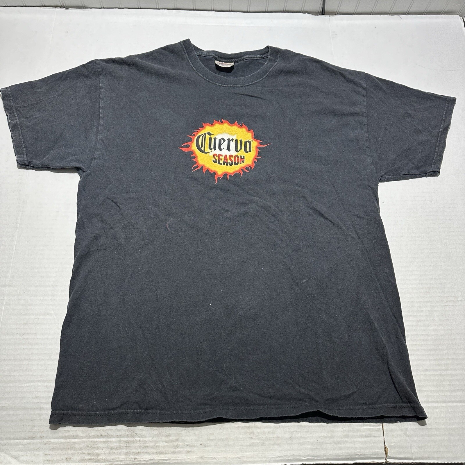 Jose Cuervo Season T-Shirt Men’s XL Black Y2K Shot Poured Around The World Flame