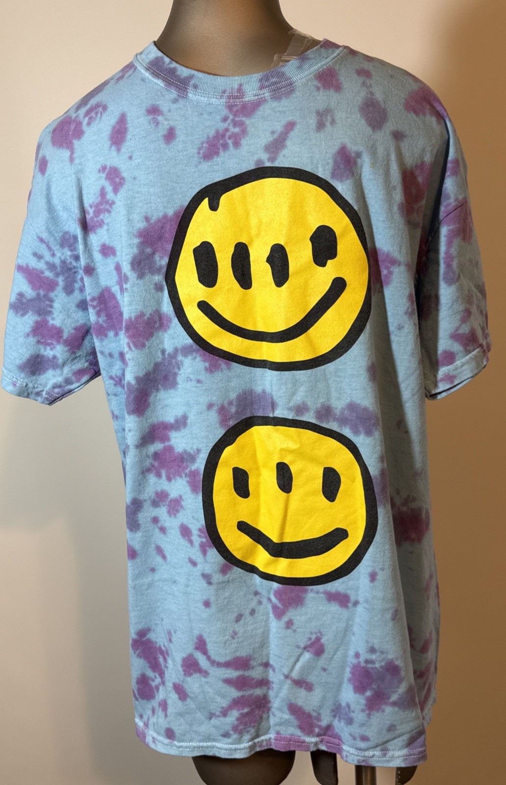Mad Engine Smile T Shirt L Large Blue Tie Dye Groovy Funky Double Face Cotton