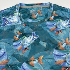 Reel Legends Shirt Mens Medium Aqua Reel Tec Performance Snook Fishing AOP