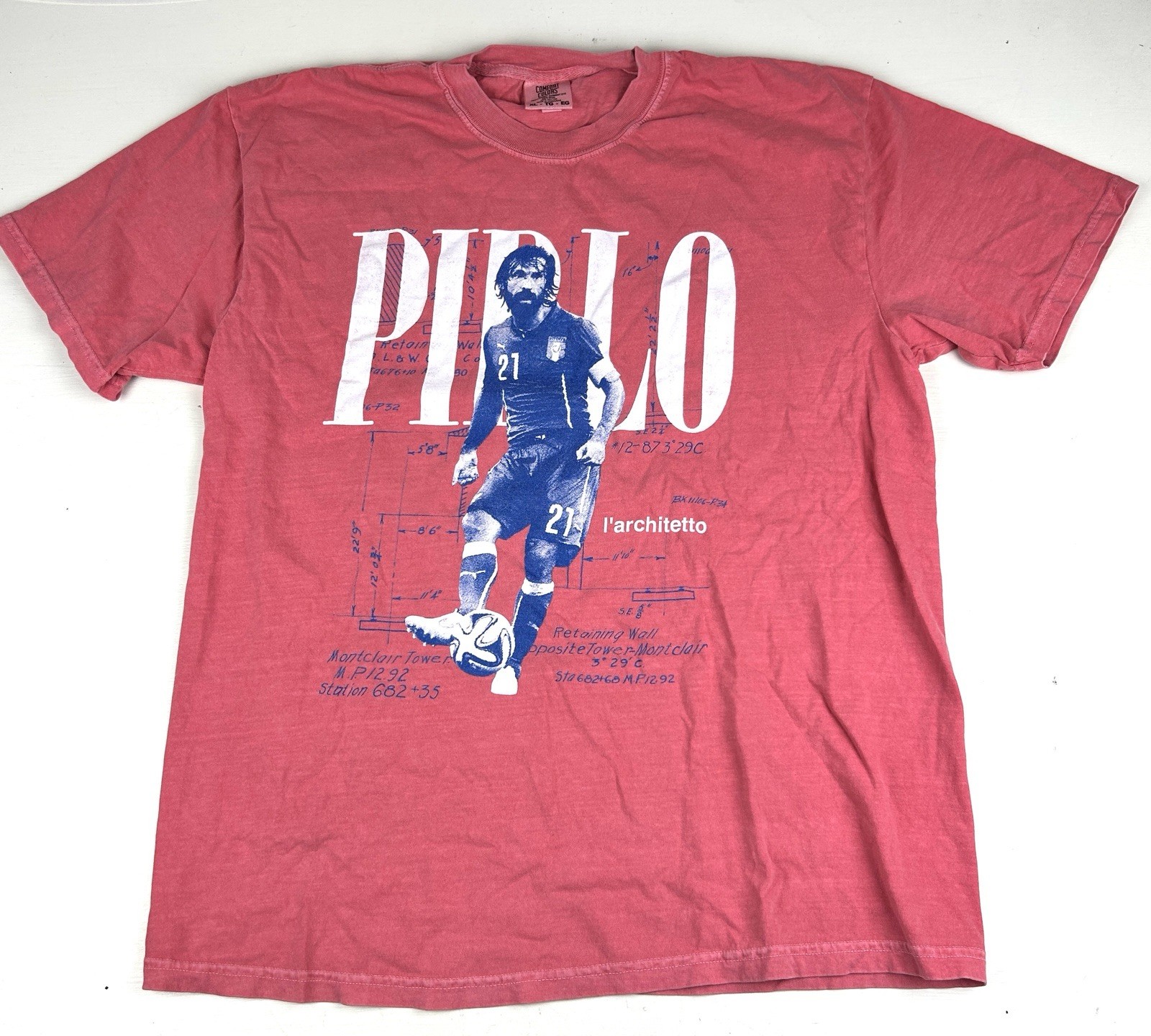 Comfort Colors Soccer Andrea Pirlo t-shirt l’architetto Team Italy Pink Graphic