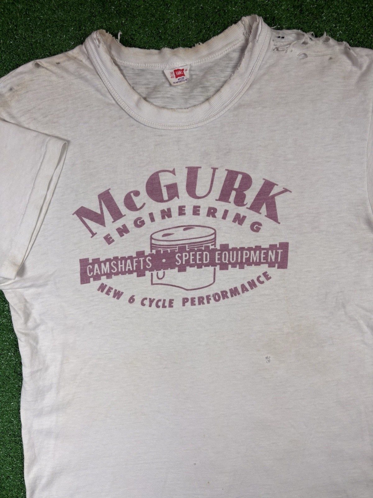 Vintage 50s Mcgurk Hot Rod Speed Racing Water Print Medium Distressed Shirt USA gallery