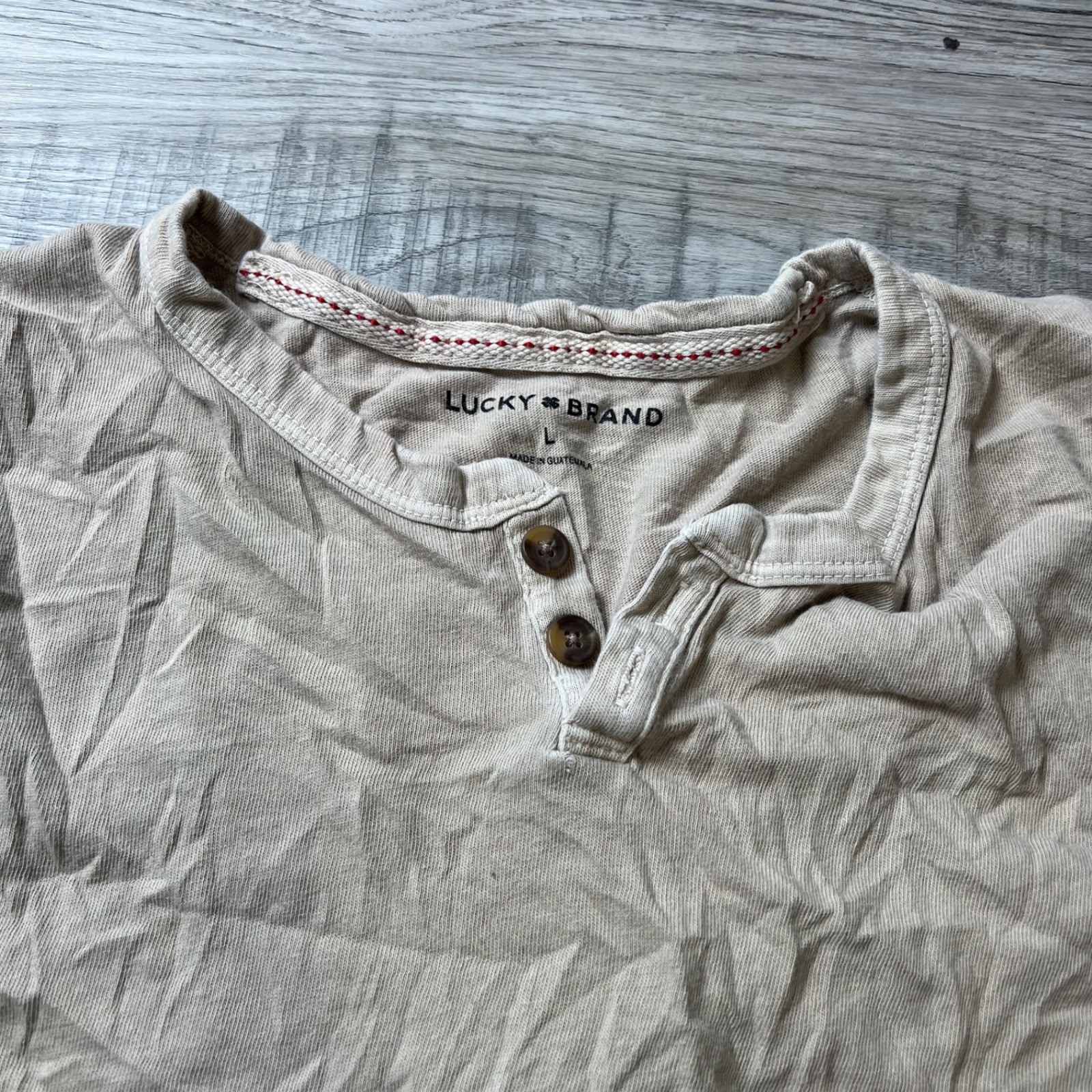 Lucky Brand Henley Shirt Mens Large Tan Short Sleeve Cotton Casual Basic Top gallery