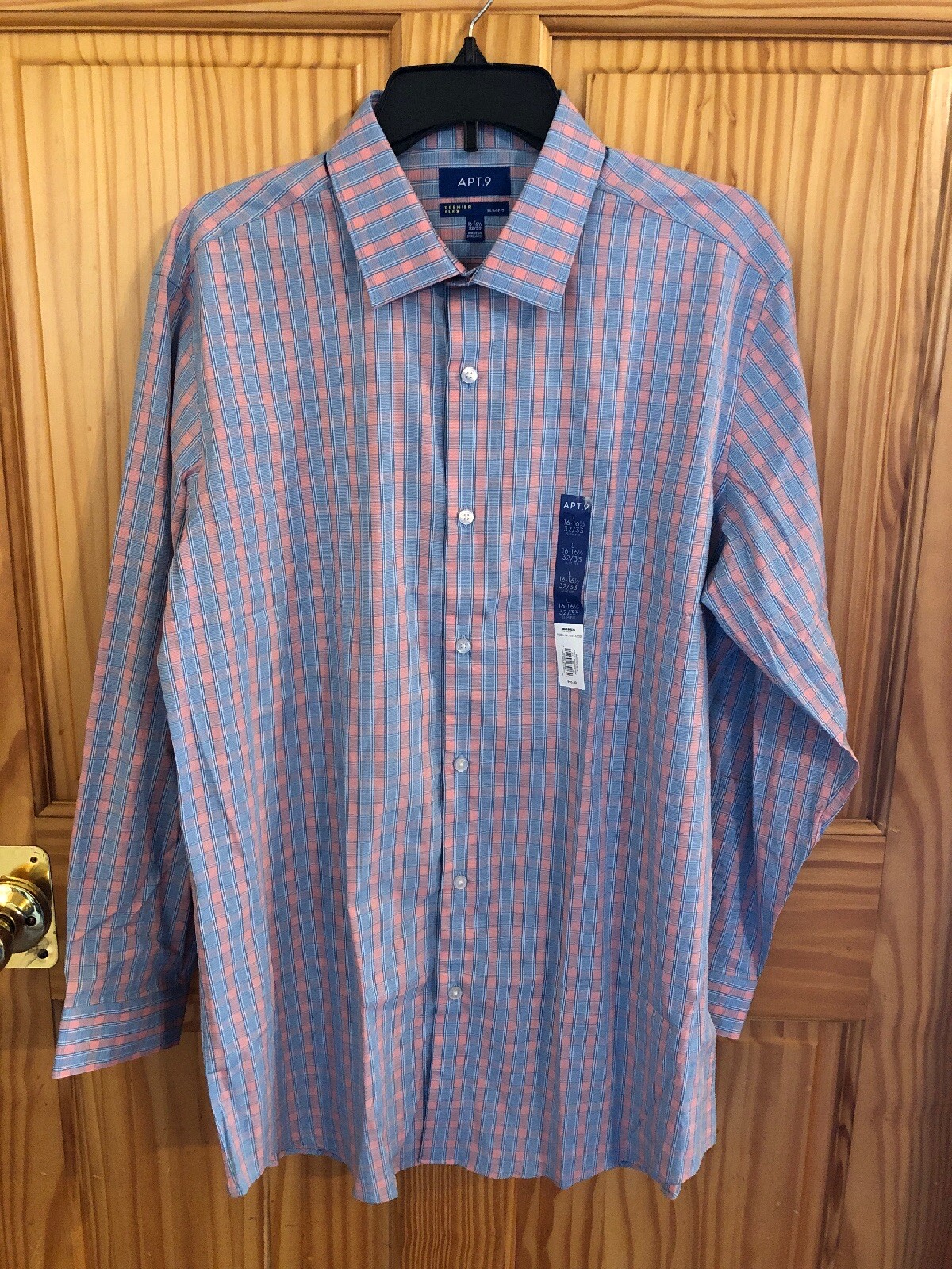 APT.9 MENS LS Shirt Pink Blue Large 32-33 MENS 16-16 1/2 $45 (s-blk-14-34)
