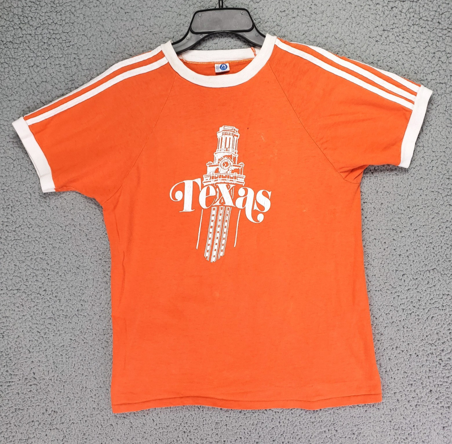 Vintage 70s Artex Texas Tower Ringer T Shirt Mens L Fits S Orange Distressed USA gallery