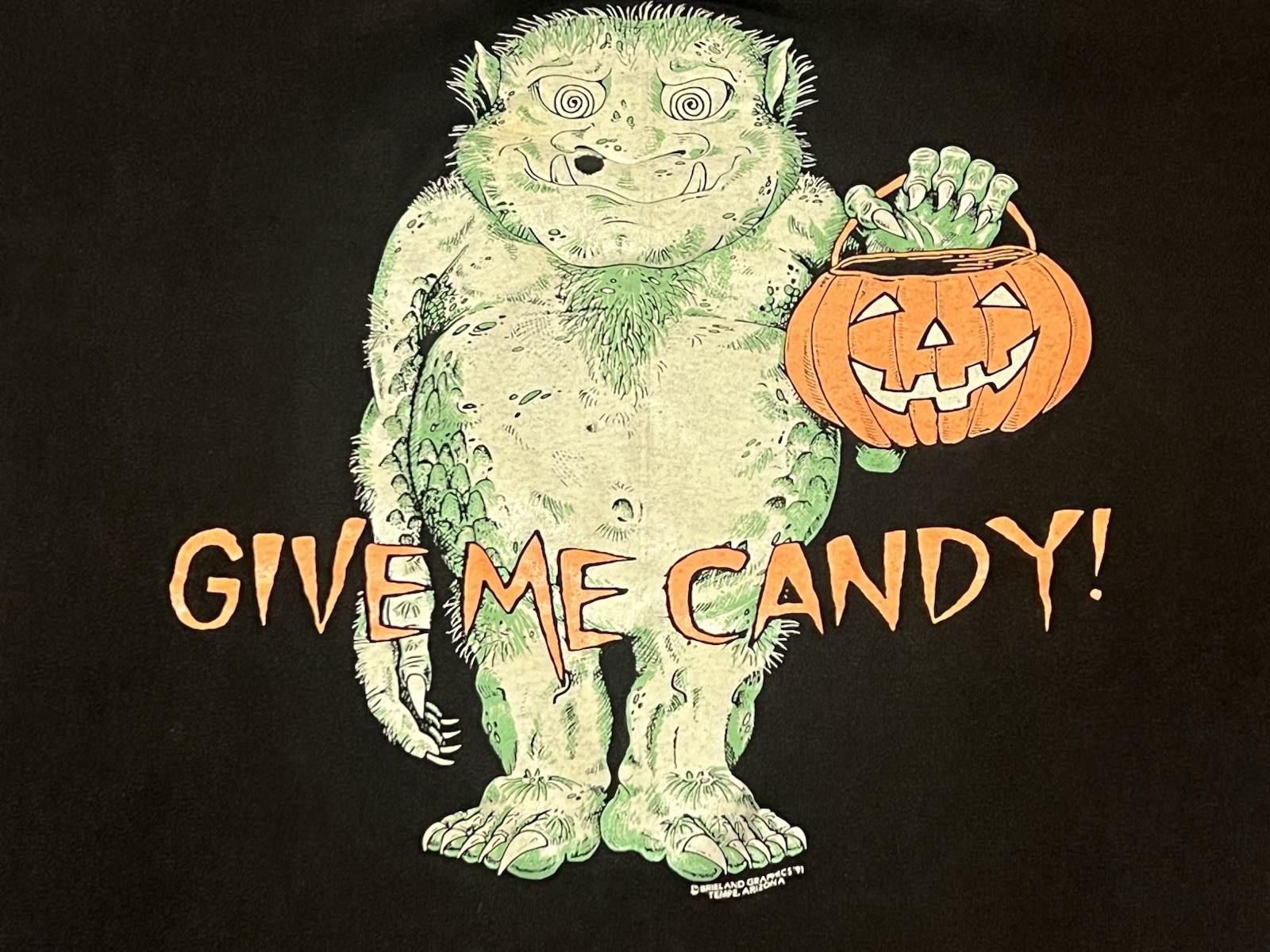 Vintage 90s Halloween Monster XL Black Glow In The Dark T Shirt Made In USA gallery