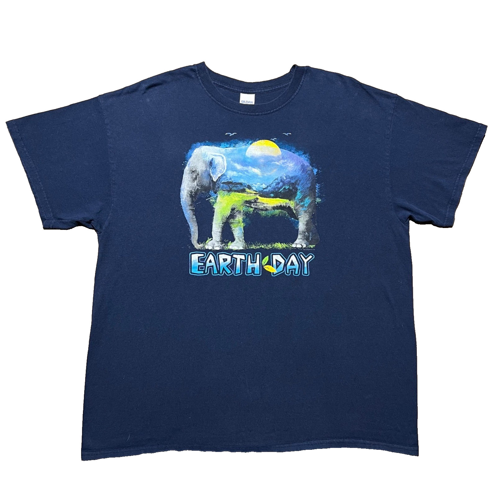 Vintage Earth Day Elephant Graphic T Shirt Mens XL Navy Blue Cotton Nature Tee gallery