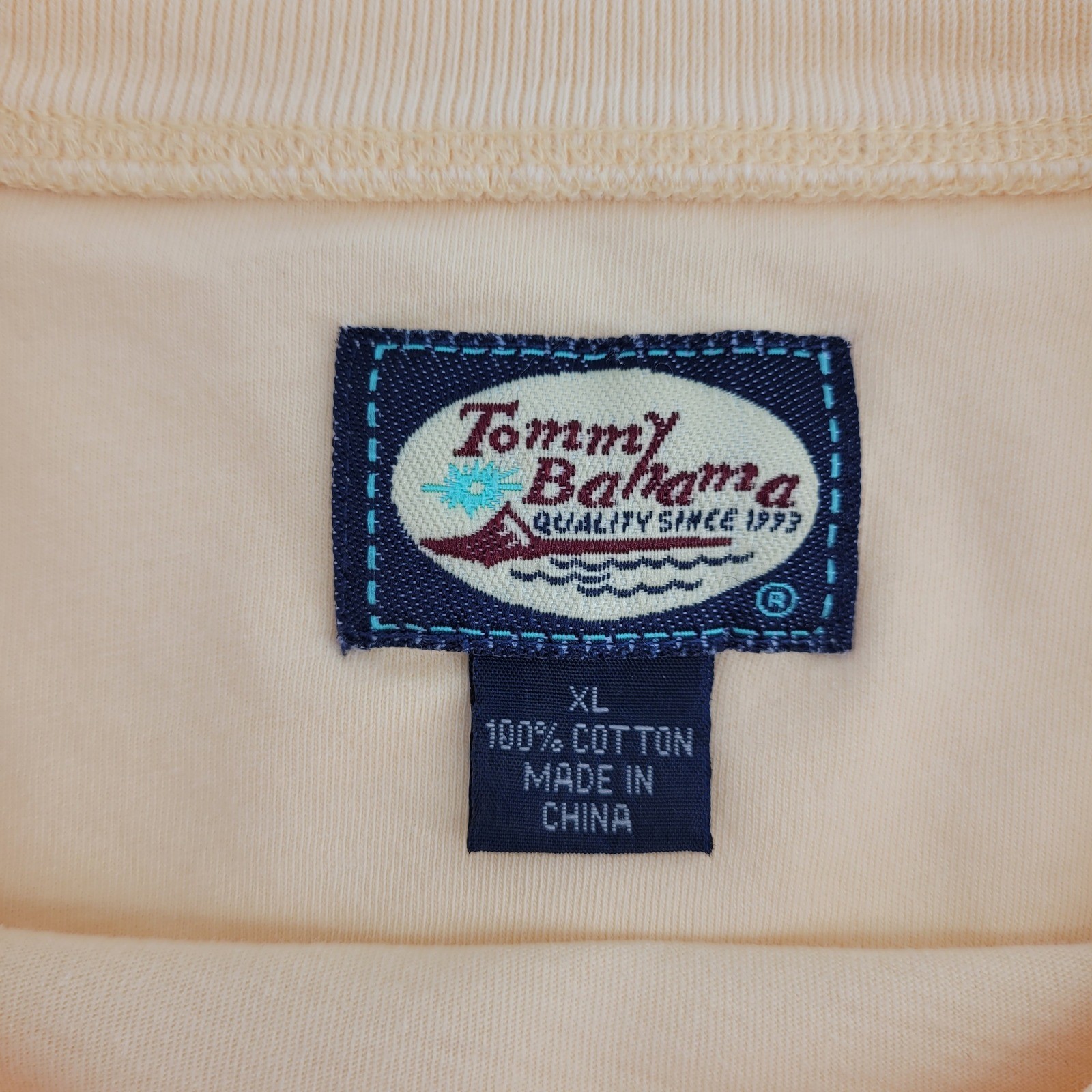 Tommy Bahama Mens XL Pale Yellow Cotton Embroidered Pocket T-Shirt Short Sleeve gallery