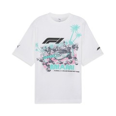 PUMA Miami Pitstop Graphic Crew Neck Short Sleeve T-Shirt Mens White Casual Tops