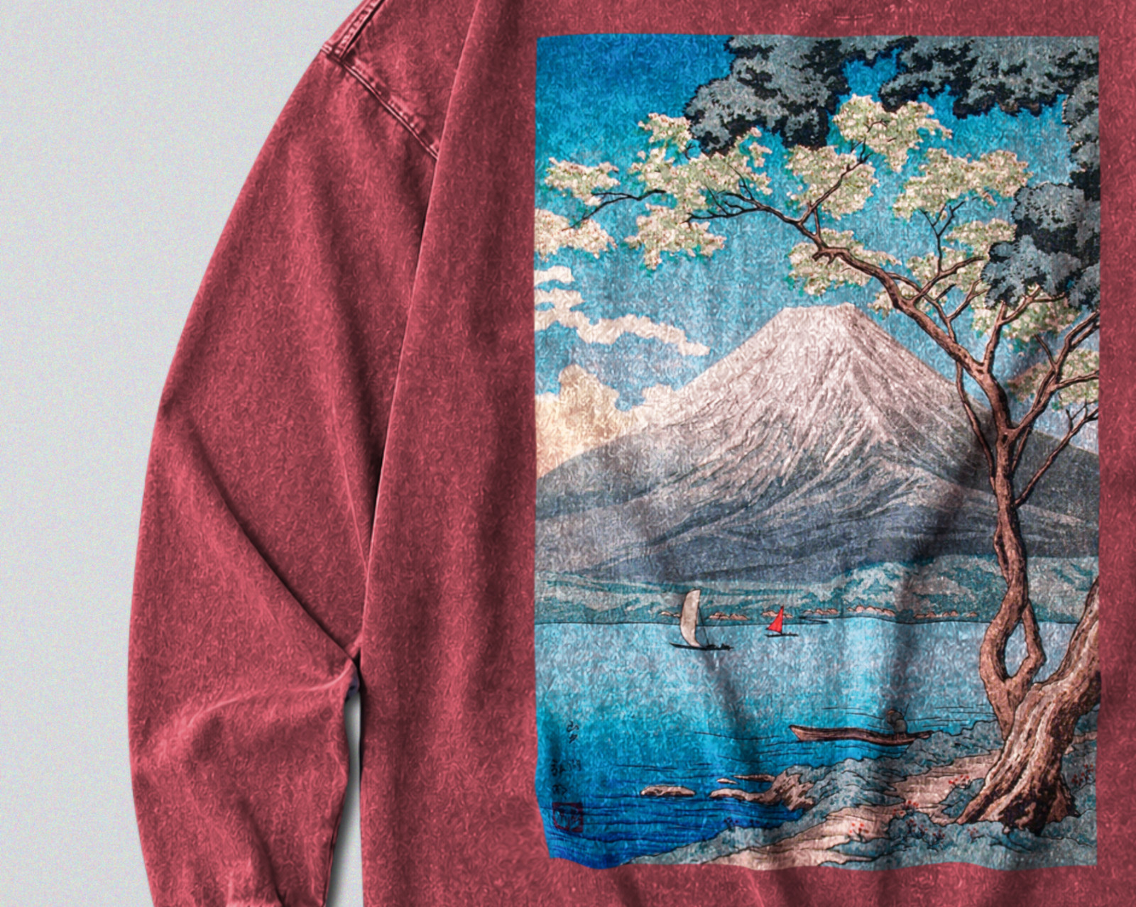100% Cotton Long Sleeve Tee - Retro Oversized Fit - Unisex - Japan's Mt Fuji gallery