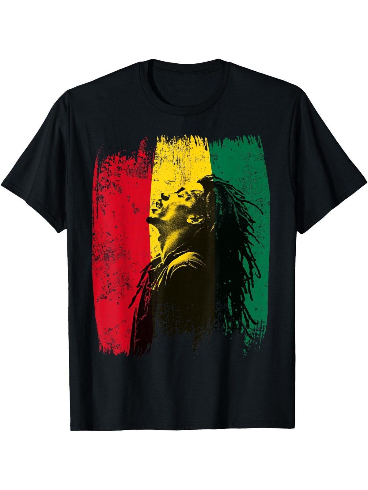 Men’s Rasta Color Ghana Flag T-Shirt with Reggae Print – Short Sleeve Crew