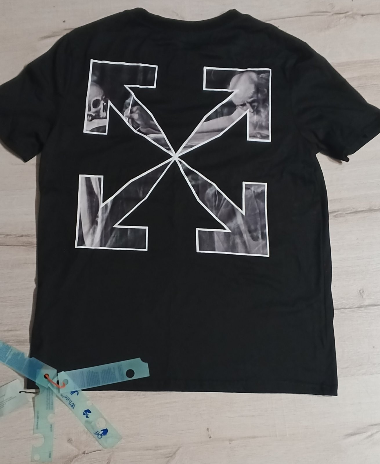 NWT Off-White Black Cotton T-Shirt Hand Logo Graphic Short Sleeve Mens Size [Siz gallery