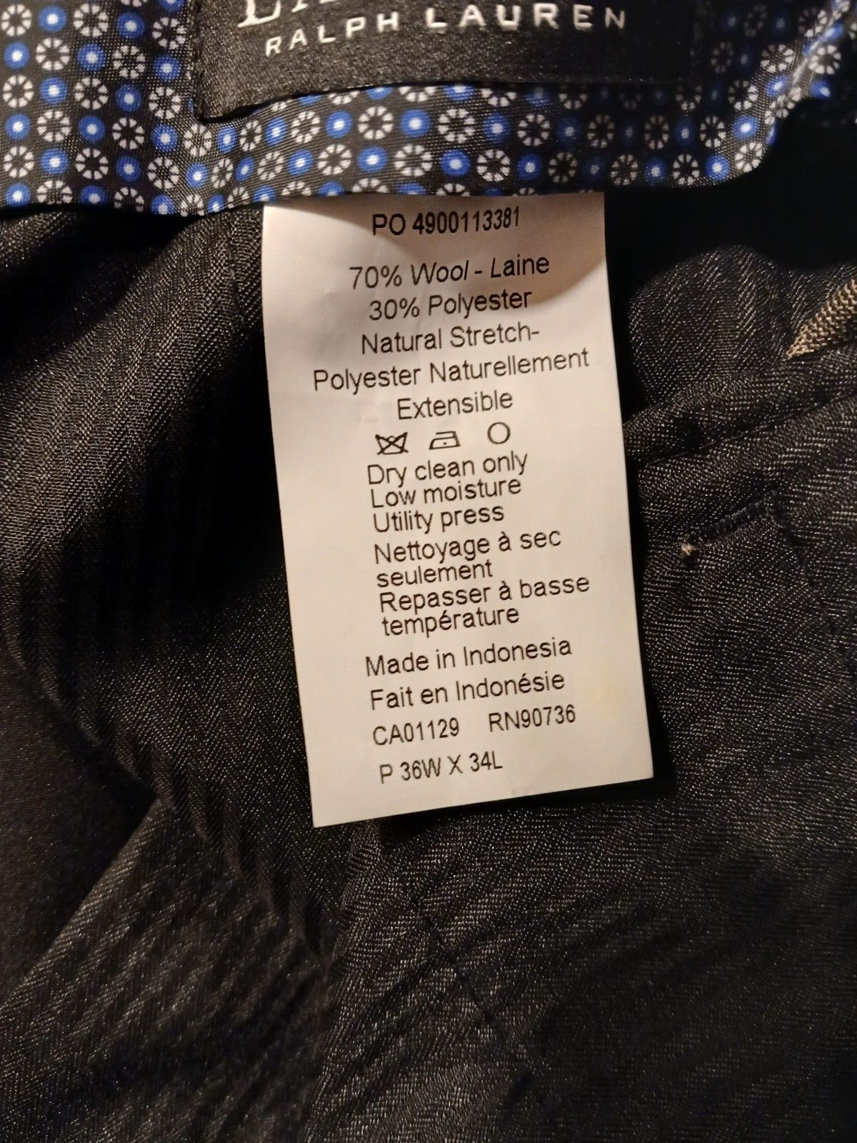Lauren Ralph Lauren Men's Classic Fit Wool Brown Pant Size 36W X34L N100 gallery