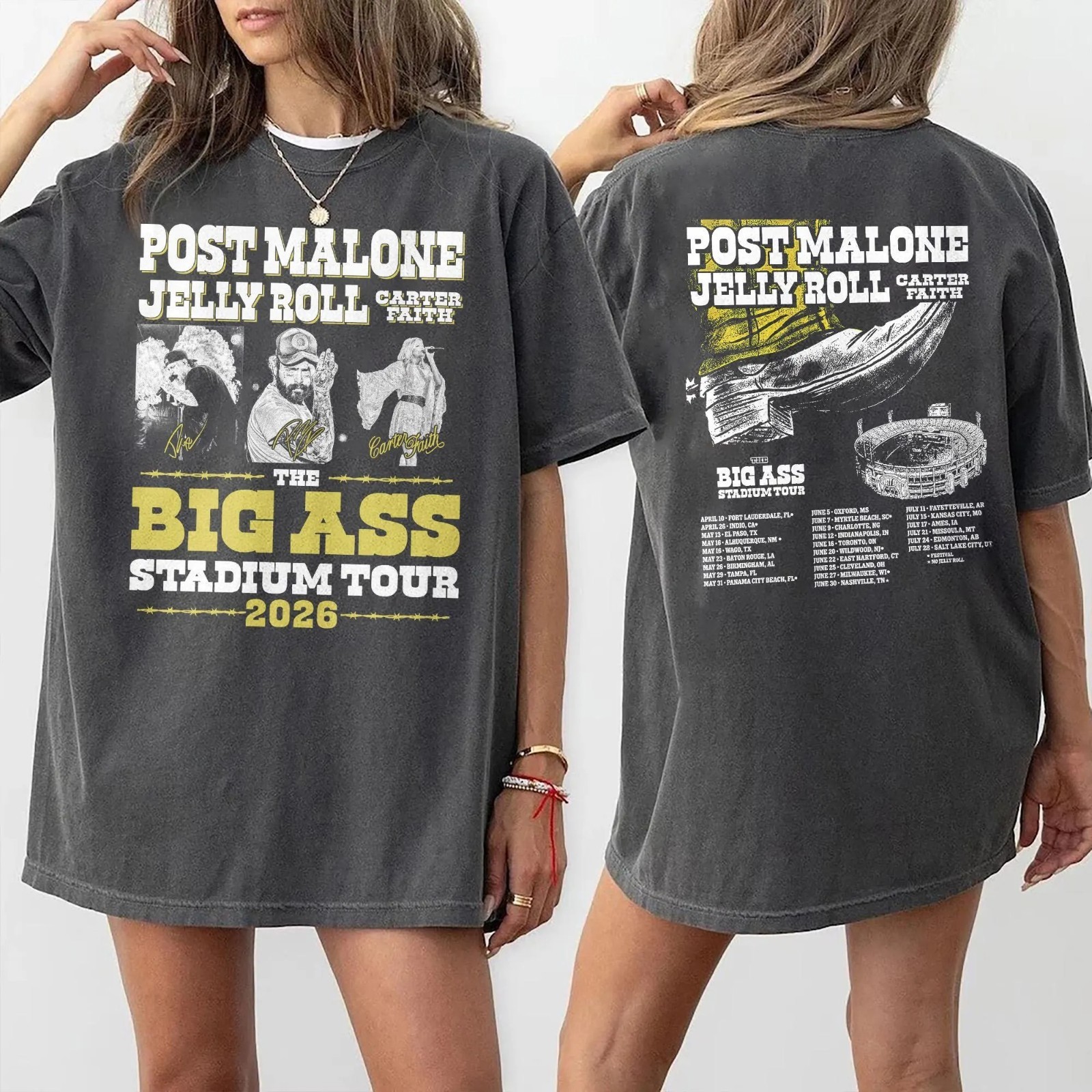 Post Malone 2026 Jelly Roll Big Ass Stadium 2026 Tour Concert T-Shirt gallery
