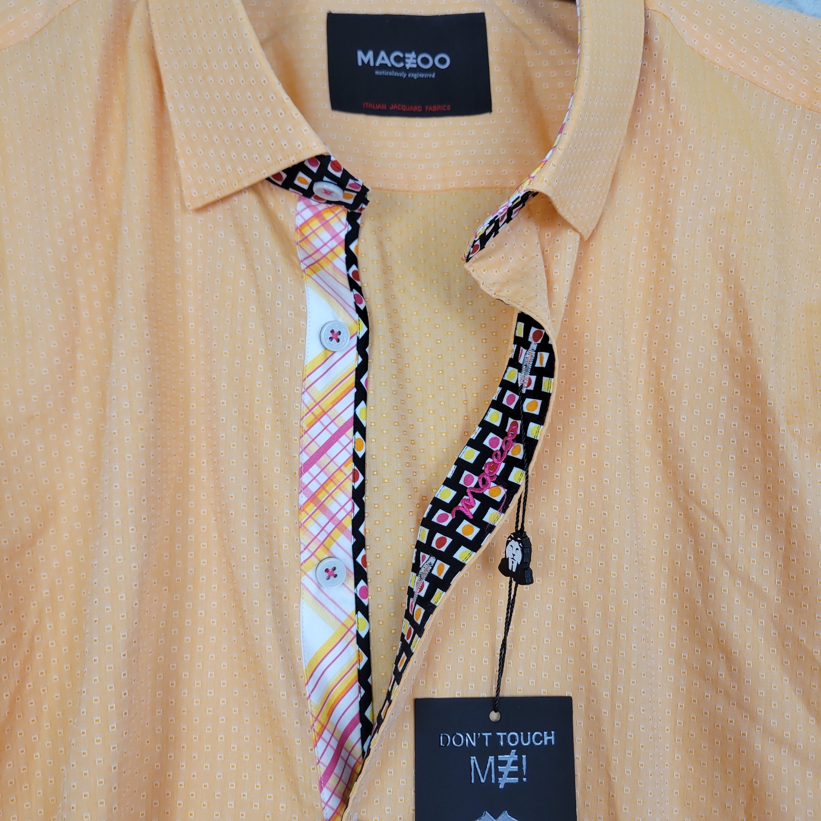 Maceoo Mens 4XL Orange Geometric Short Sleeve Shirt Casual Italian Cottton gallery