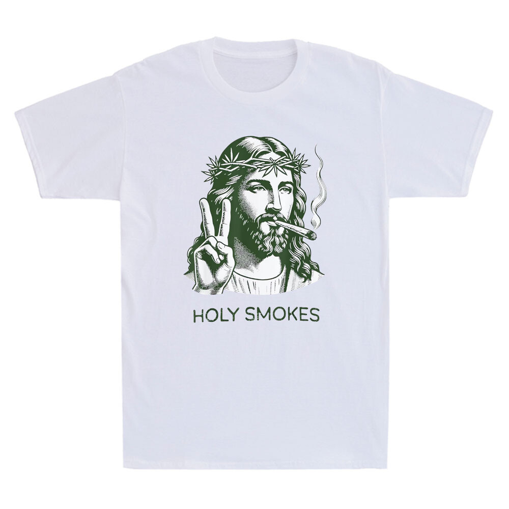 Holy Smokes Funny Jesus Marijuana Weed Cannabis Stoner 420 Graphic Men's T-Shirt gallery