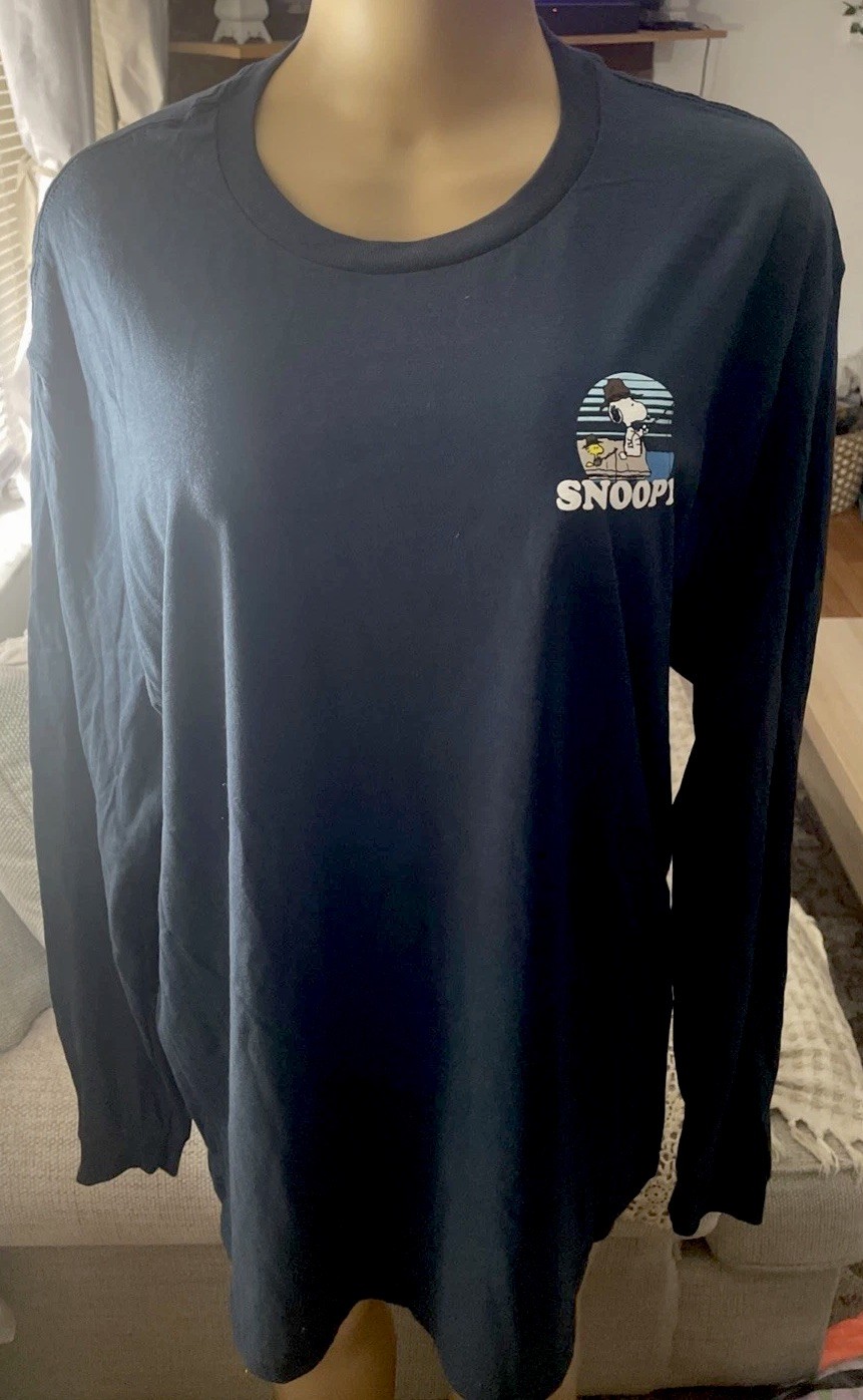Size XL-PEANUTS-Snoopy Long Sleeve T Shirt Hybrid Appeal Keepin’it Real Blue New
