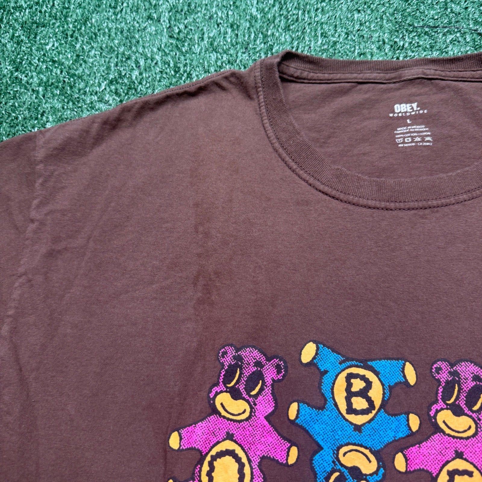 Obey Mens Shirt Size L Brown Short Sleeve Teddy Bear Graphic Tee Streetwear gallery