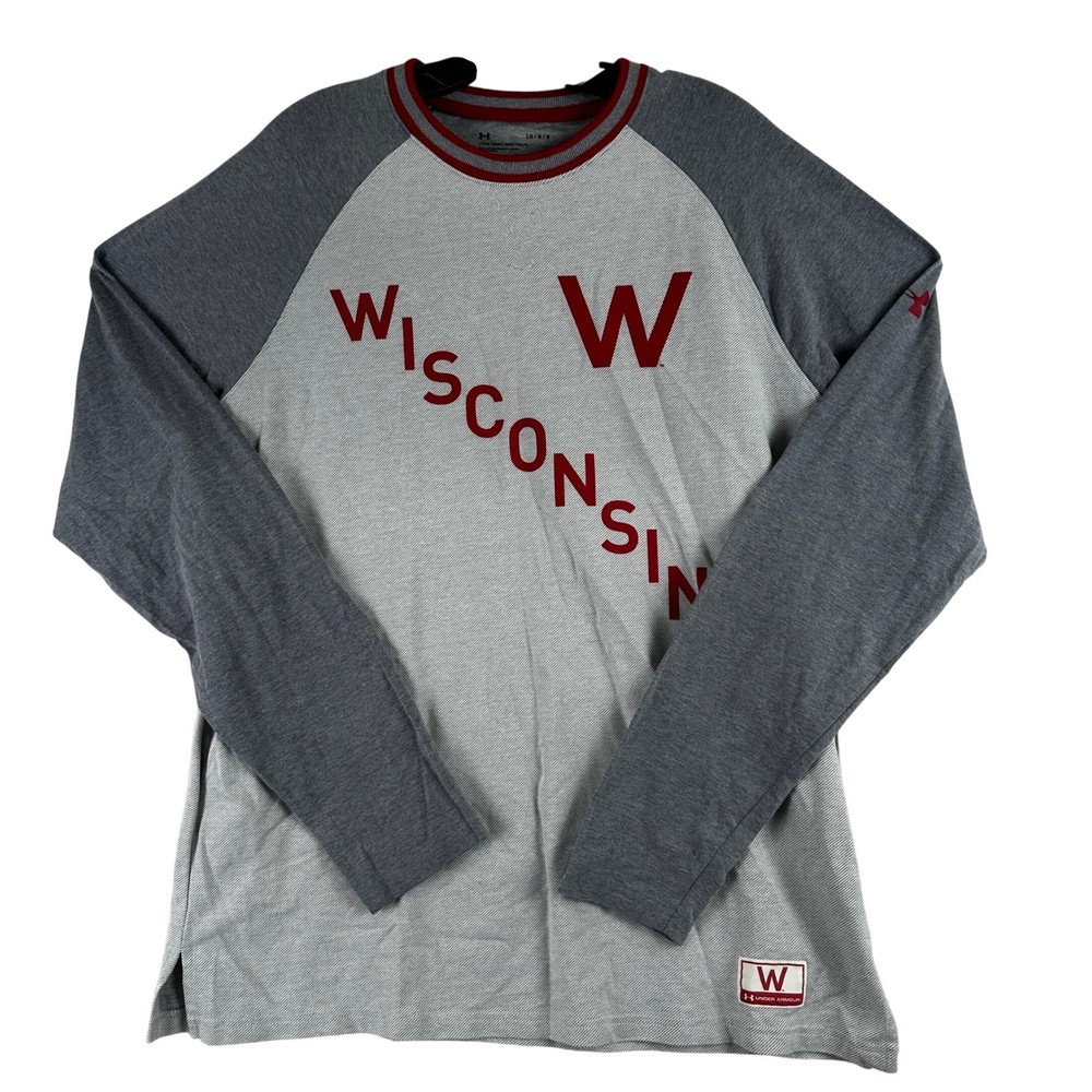 Under Armour Wisconsin Badgers Raglan Shirt Mens Large Grey Athletic Sportswear