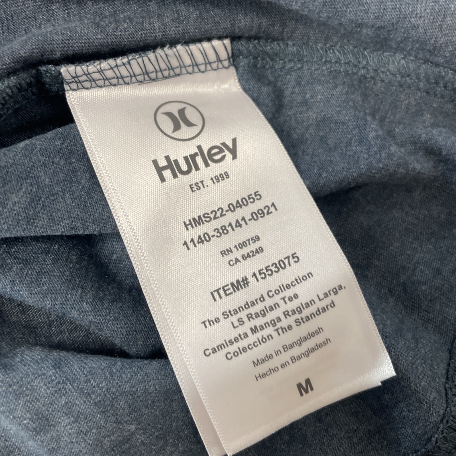 HURLEY Men's Raglan Tee Shirt Colorblock Long Sleeve Pullover BLUE/GRAY MEDIUM gallery