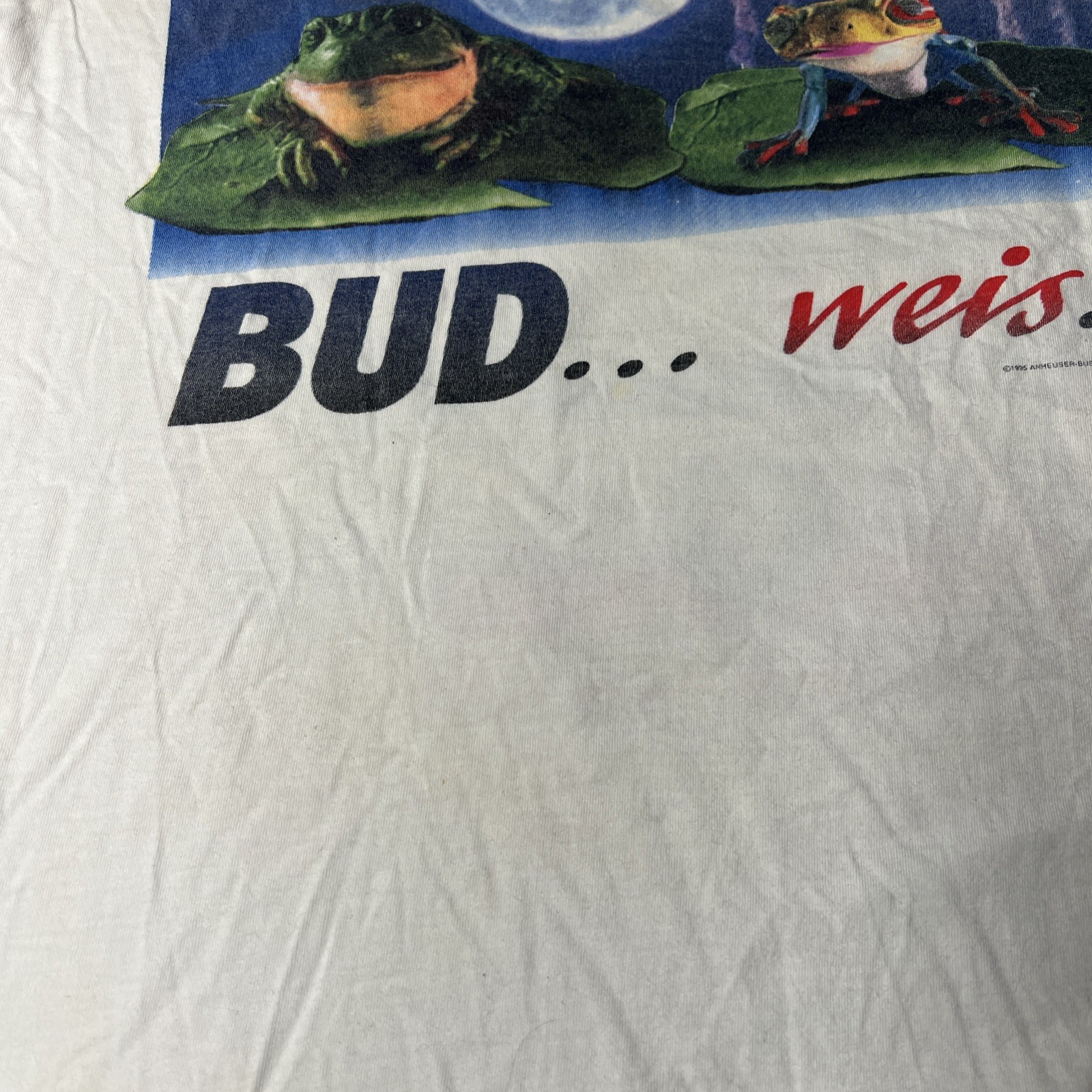 Vintage Budweiser Frogs XL T-Shirt Bud Weis Er Er Er Lovers Moon 1995 NOS gallery