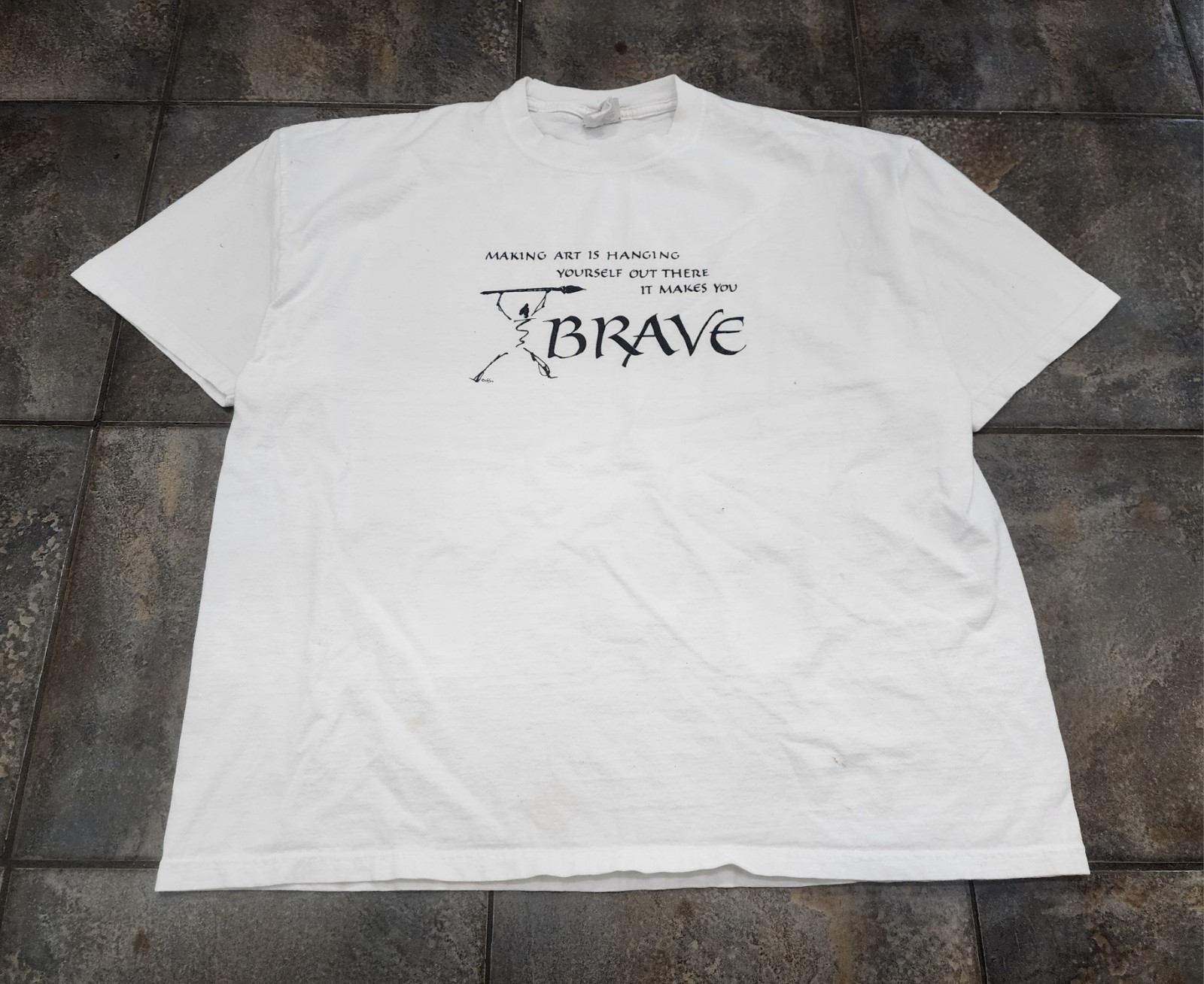 Vintage 90s Jerzees Men’s XL Making Art Makes You Brave Quote White T Shirt