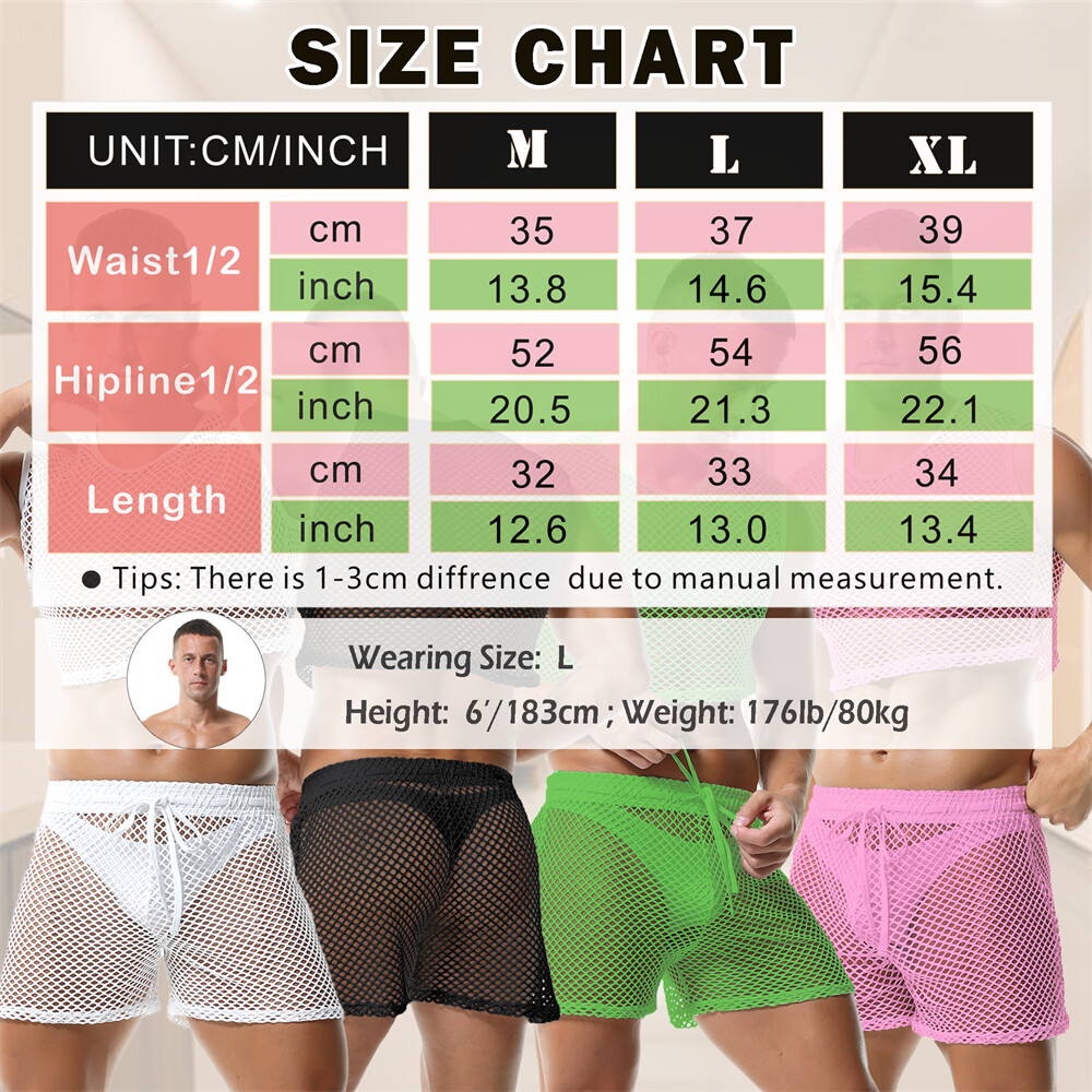 Men 2 Piece Set Fishnet Crop Tops Mesh See-Through Vests Undershirts With Shorts gallery