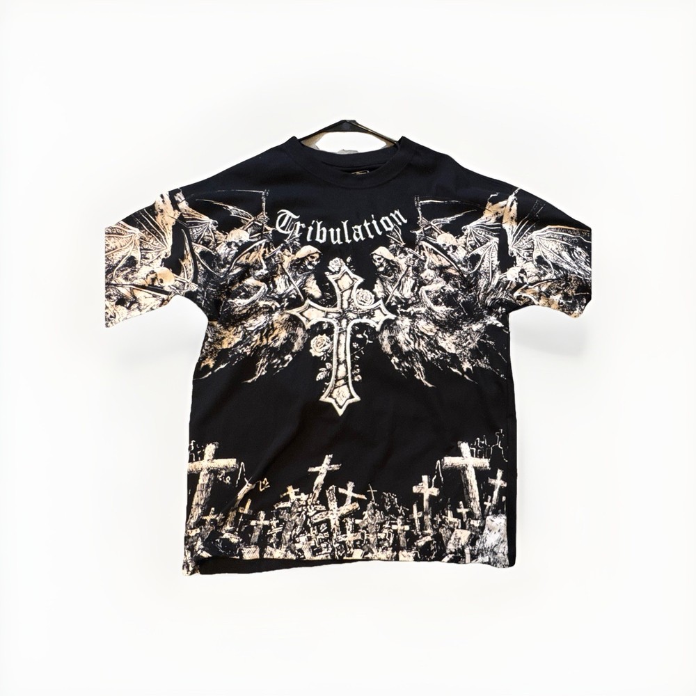 Affliction Tribulation Black Graphic Print Crew Neck Short Sleeve T-Shirt M/L