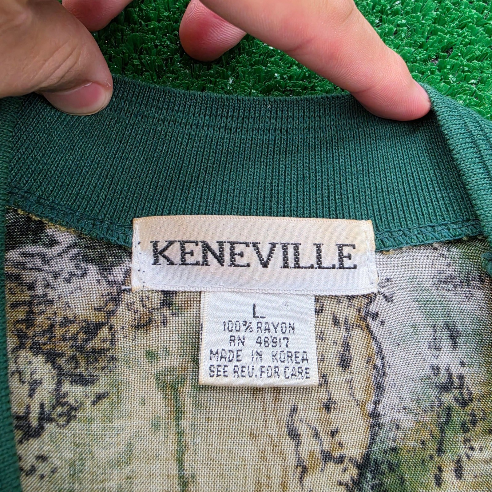 Vintage Keneville Shirt Mens Large Earth Tone Abstract 100% Rayon Pocket Tee gallery