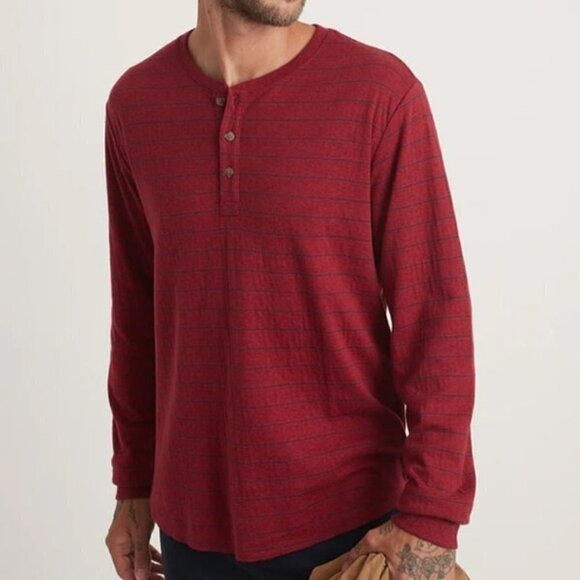 Marine Layer double knit henley stripe shirt wine navy blue rhubarb men new XXL