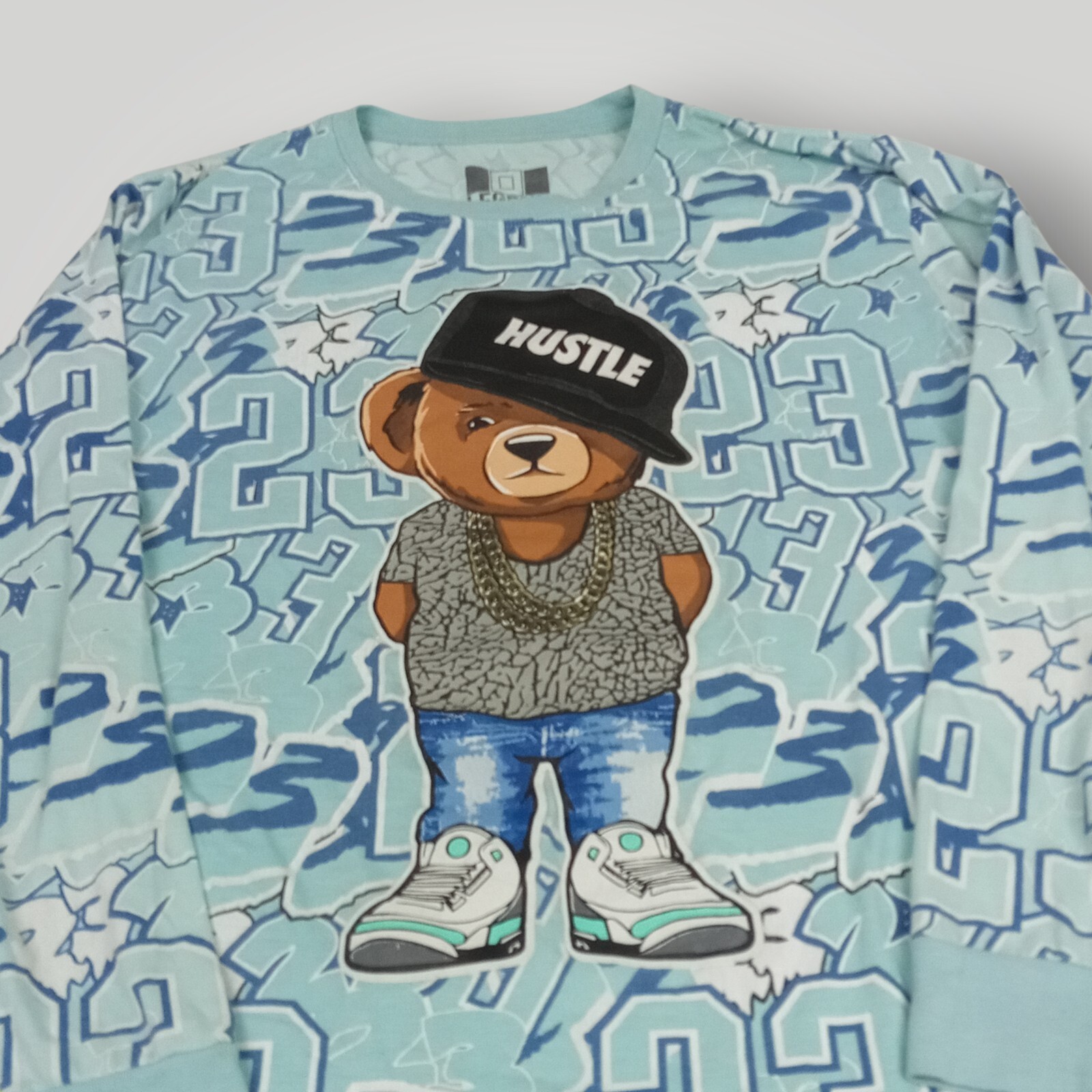 OG Legend 23 Men’s L Turquoise Long Sleeve Teddy Bear Drip Graphic T `Shirt