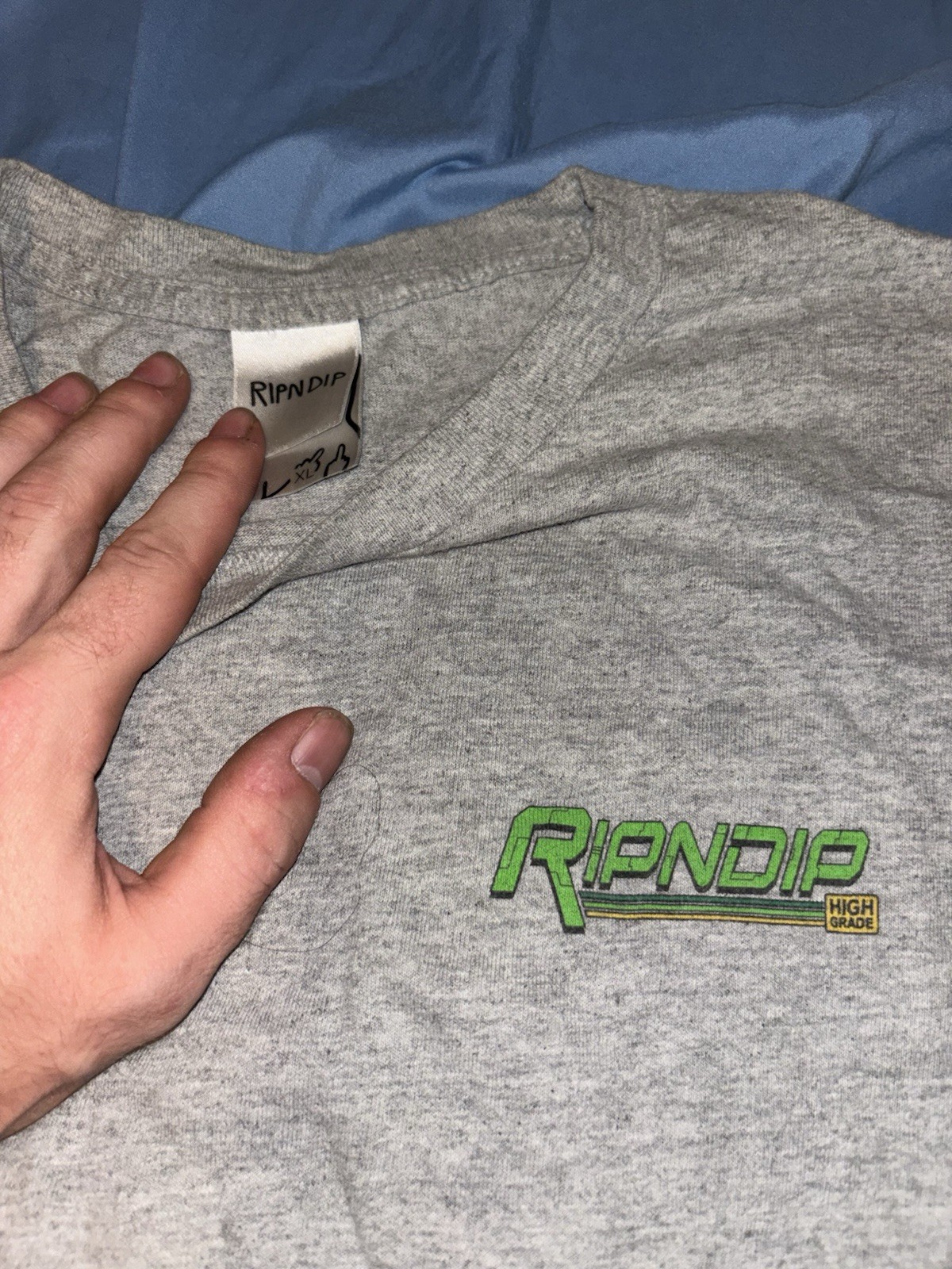RIPNDIP High Grade Men’s XL Gray Cotton Graphic Cat Logo Crew Neck T-Shirt gallery