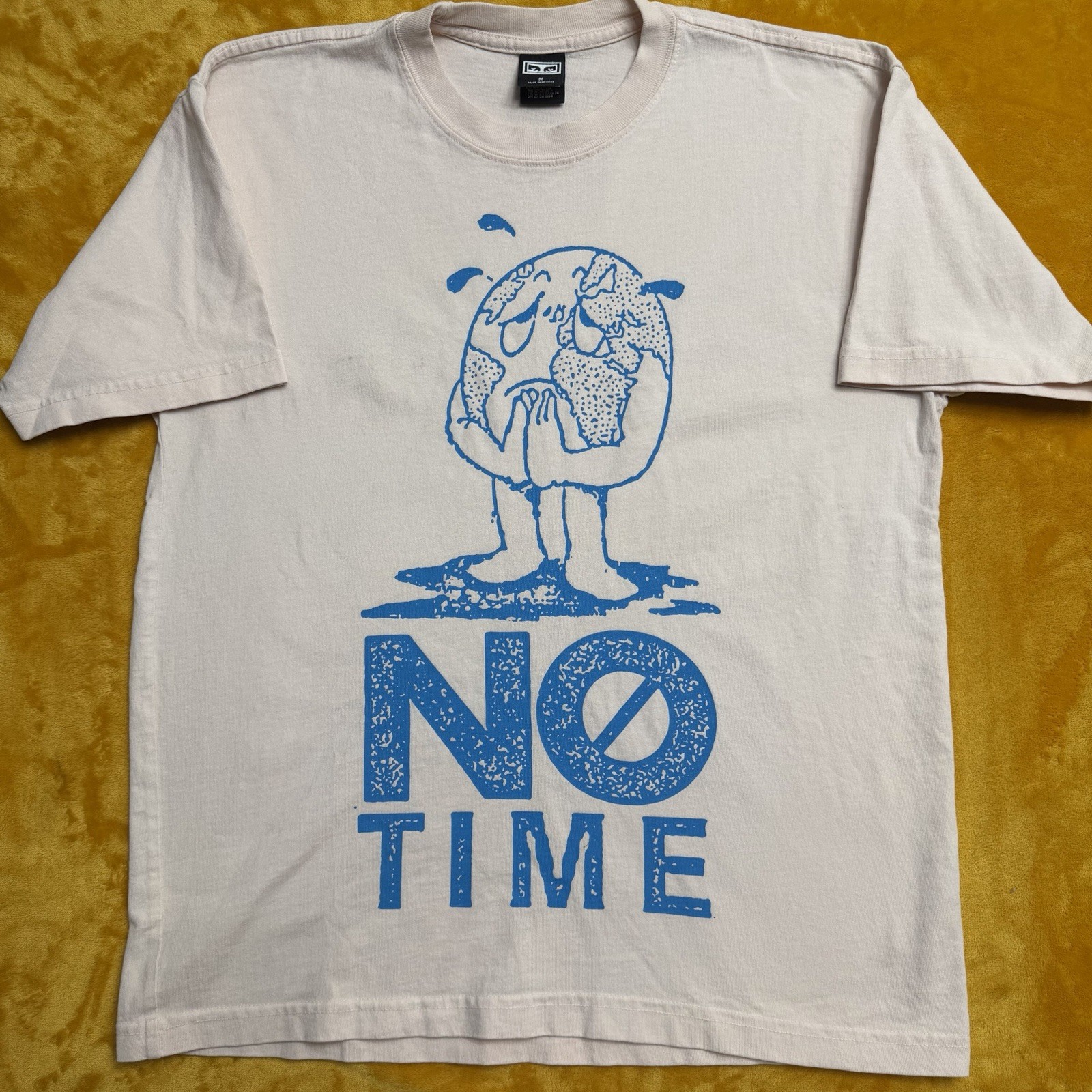 Obey No Time Earth Graphic T Shirt Mens Medium Beige Blue Streetwear Climate Tee
