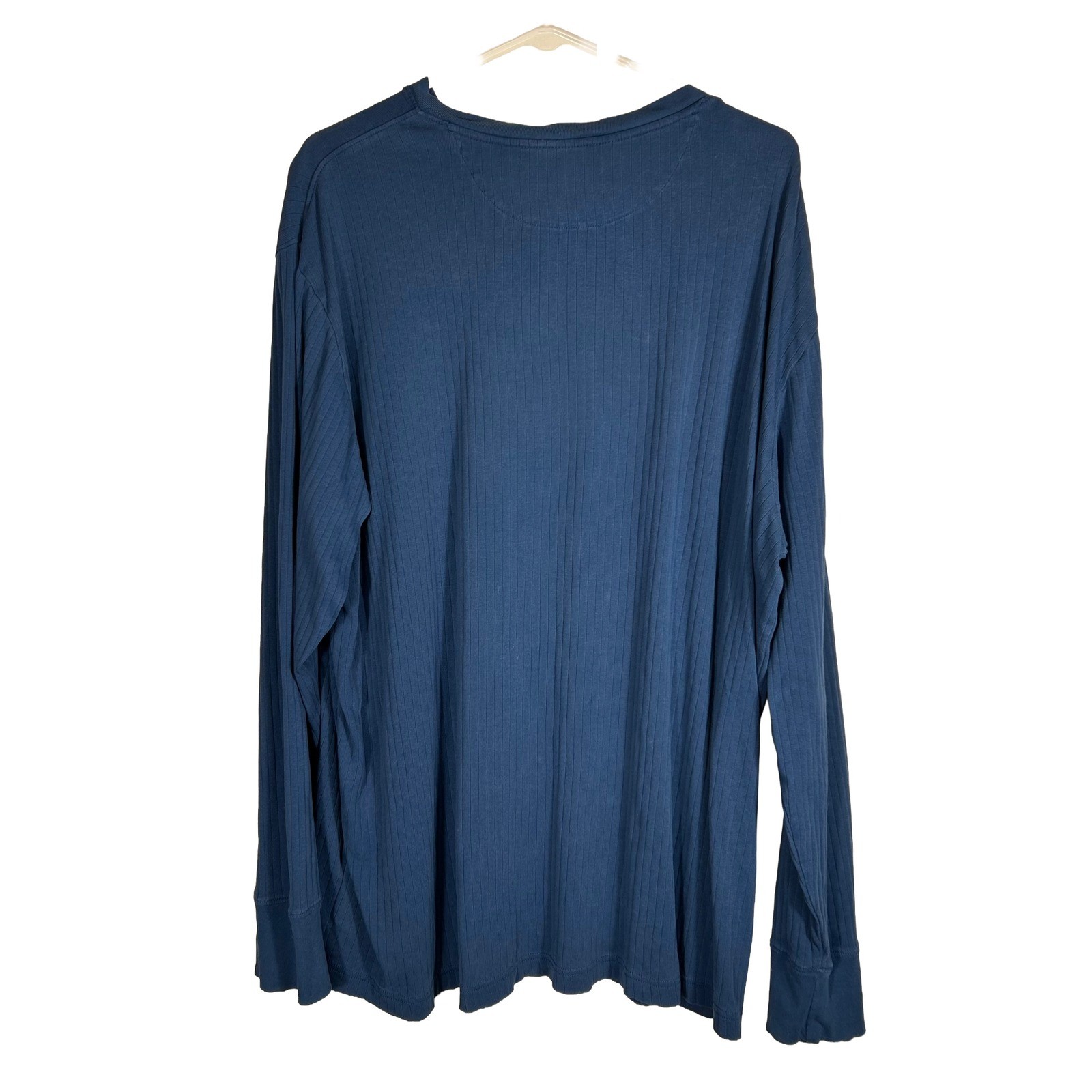 Lands End Mens XL Blue Ribbed Long Sleeve Henley Shirt 100% Cotton Casual Top gallery