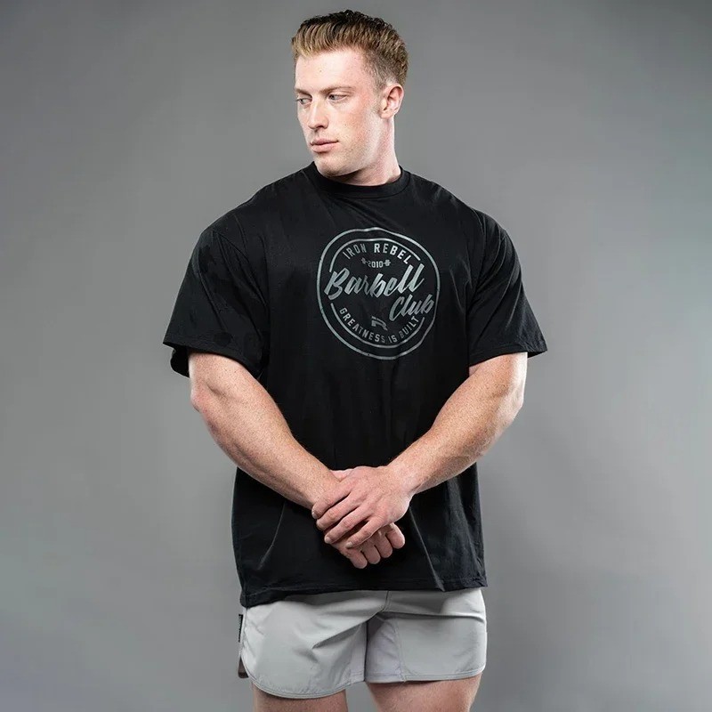 100% Cotton Men's Printed Oversized T-shirt Crew Neck Short Sleeve Gym Training gallery