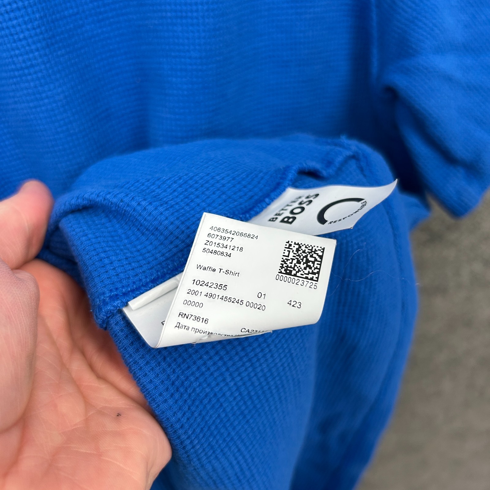 Hugo Boss Shirt Mens Large Blue Waffle Tee Pullover Embroidered Logo Lounge Slim gallery