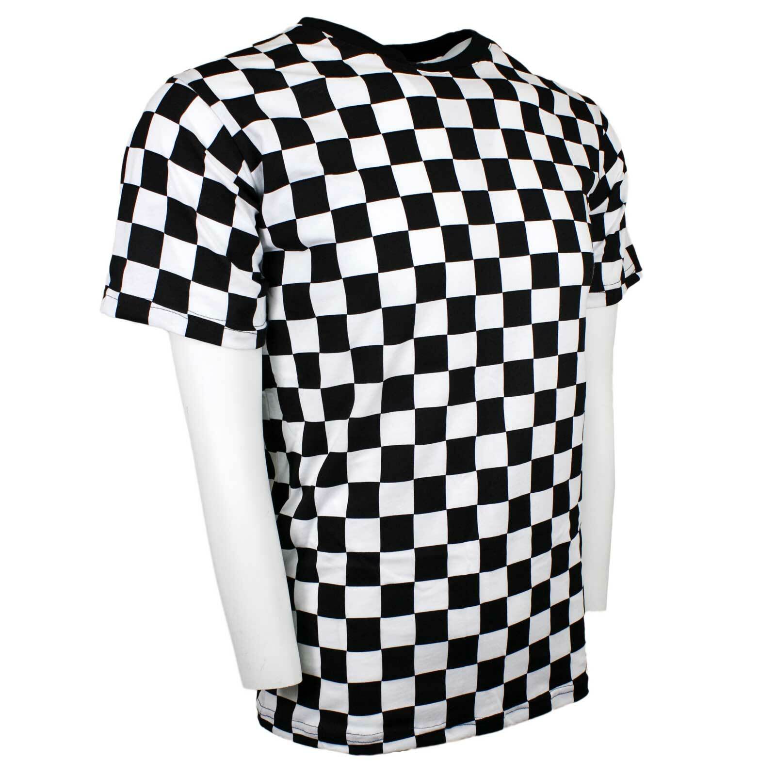 Adult Men's RAD 80's Short Sleeve PUNK Checkered Shirt Black White S M L XL 2XL gallery