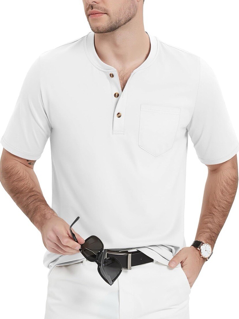 MAGCOMSEN Men's Henley Shirts Short Sleeve Pocket Tee Shirts White Size M gallery