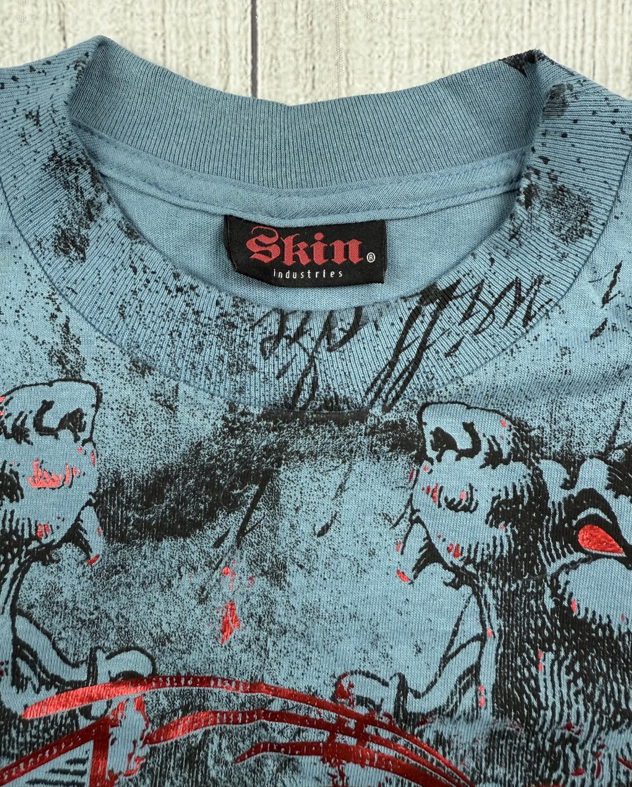 VGC! VTG Skin Industries AOP Graphic T-Shirt Y2K *Sz Medium - Read/See Pics gallery