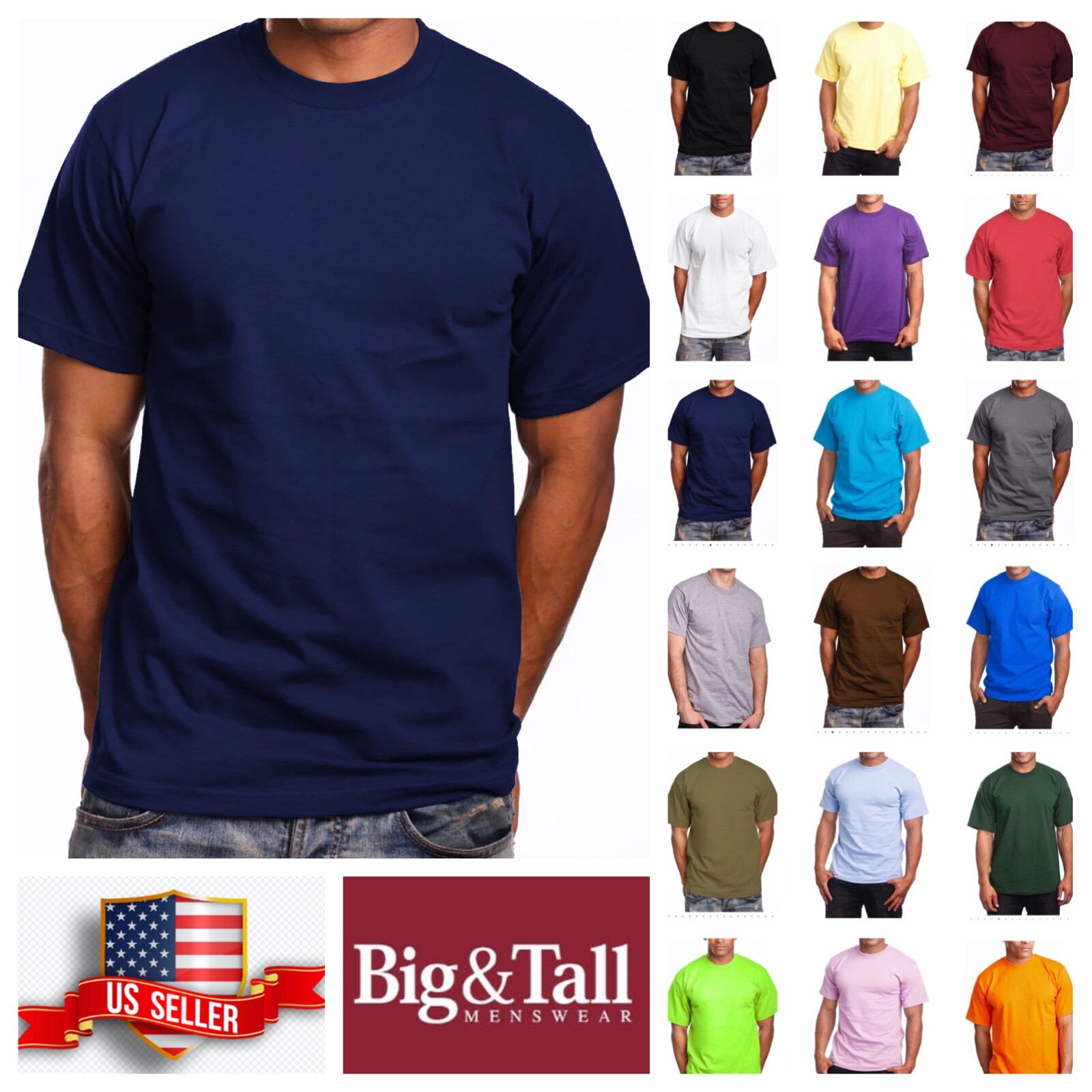 Mens T- Shirt HEAVY WEIGHT Plain Crew Neck Cotton S-7X & LT-5XLT Big and Tall gallery