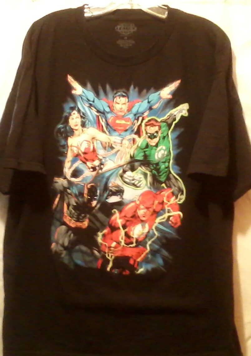 DC Comics Justice League Black T Shirt Screen Printed Graphics Size 2X gallery