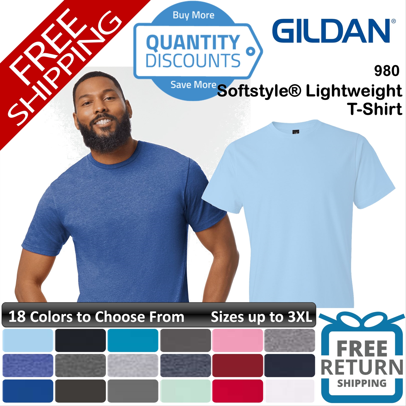Gildan Men Softstyle Lightweight Short Sleeve Classic Fit T-shirt Up To 3XL 980