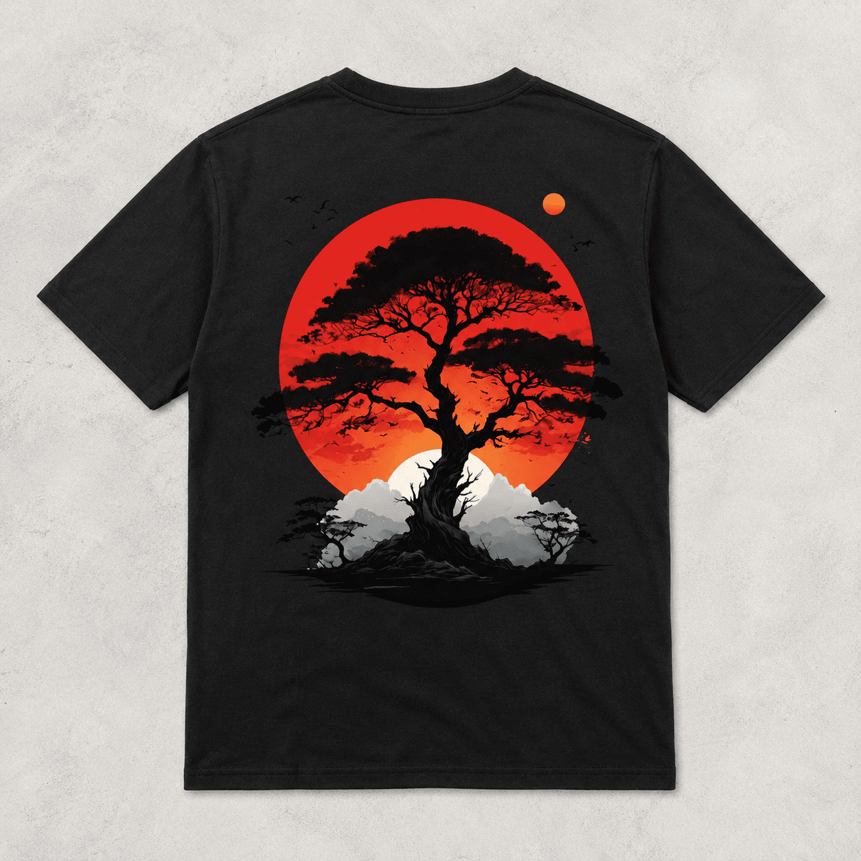 Japanese Landscape Art T Shirt Red Sun Pine Mountain Retro Graphic Casual Tee gallery