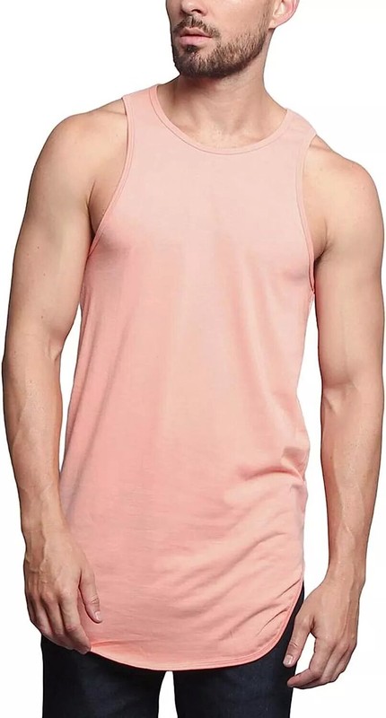 Men Solid Color Curved Hem Long Length Tank Top - Perfect for Summer Casual Wear gallery