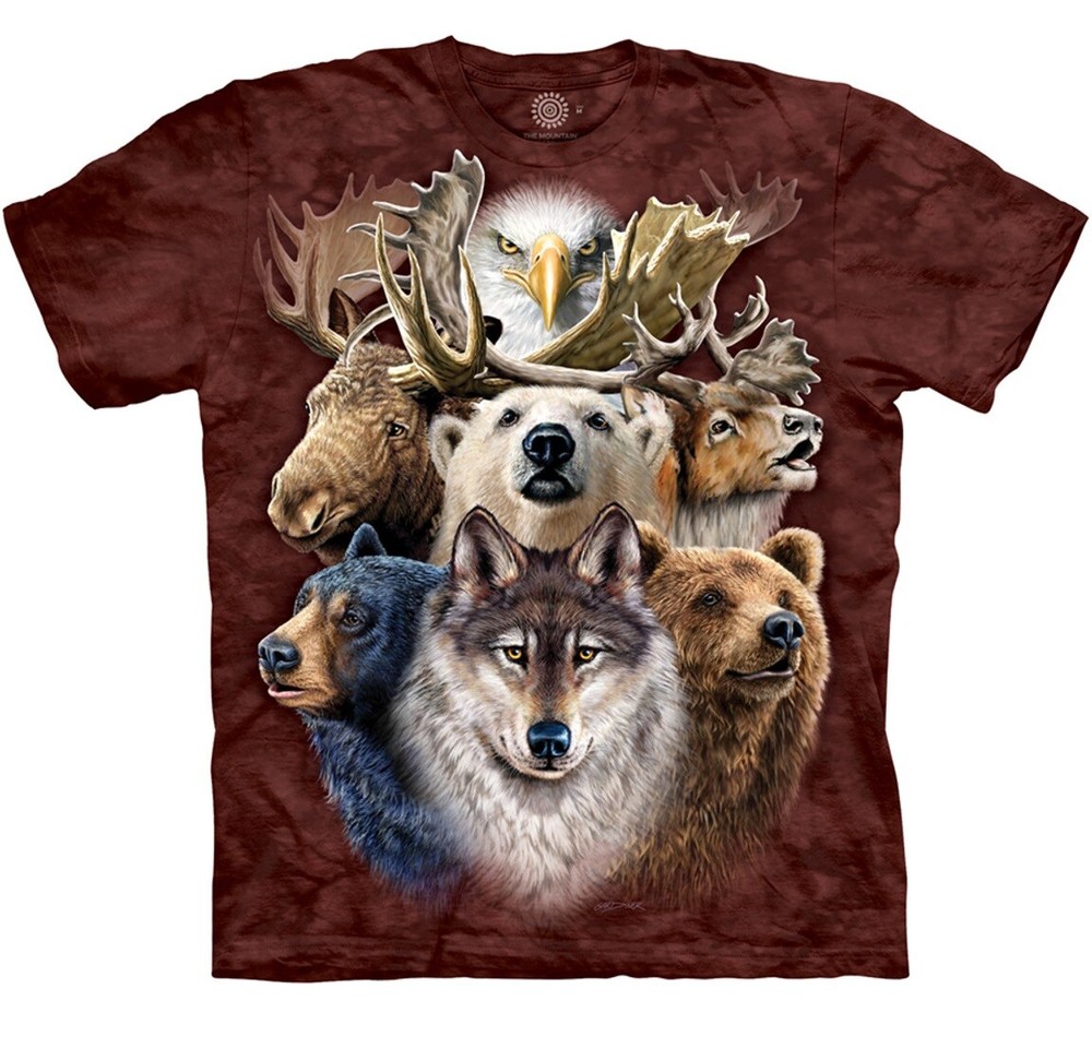 The Mountain Northern Wildlife Collage Bear Wolf Moose Brown Animal T-Shirt S-3X
