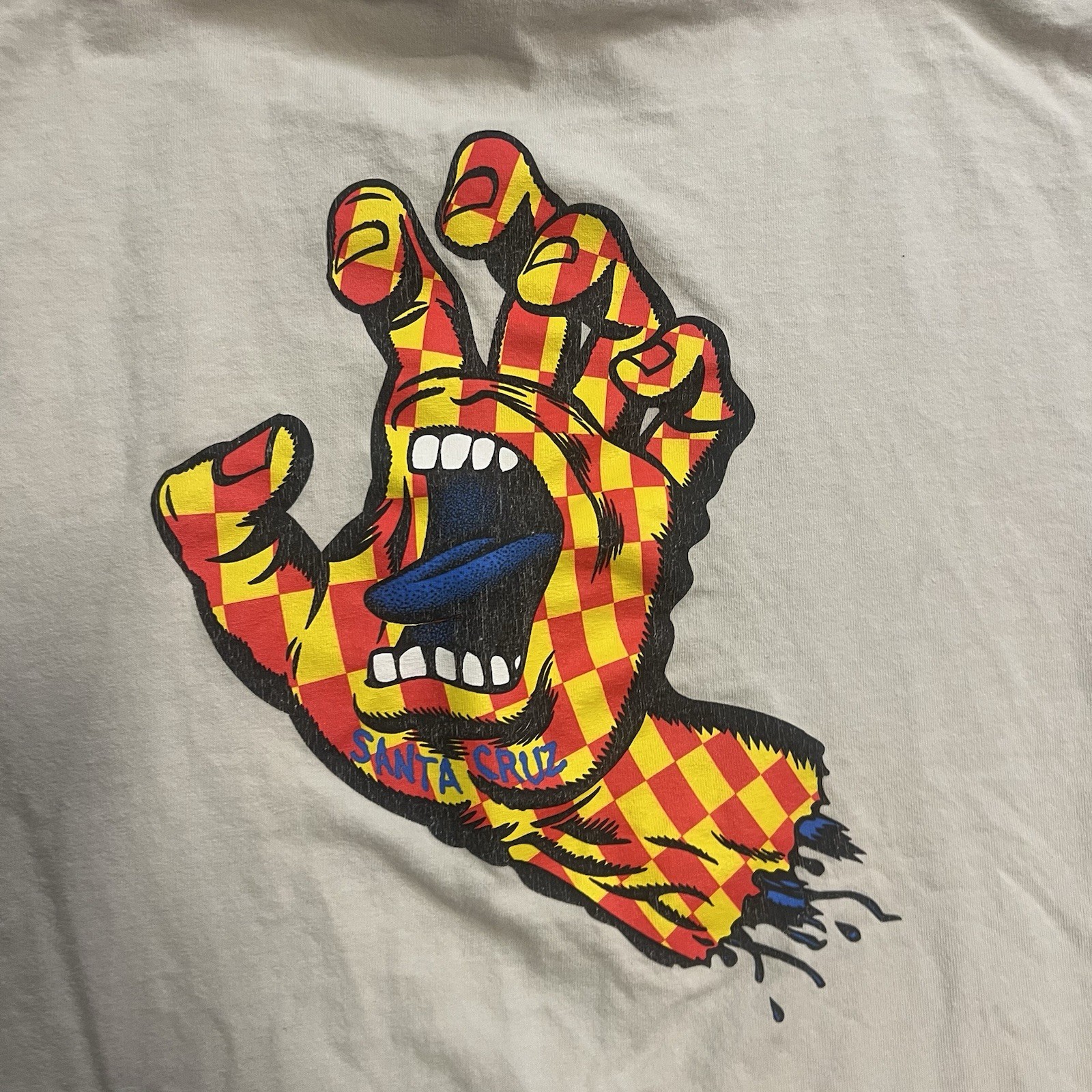 VTG Santa Cruz Skateboards Shirt Men’s Large Beige Screaming Hand Plaid Logo gallery