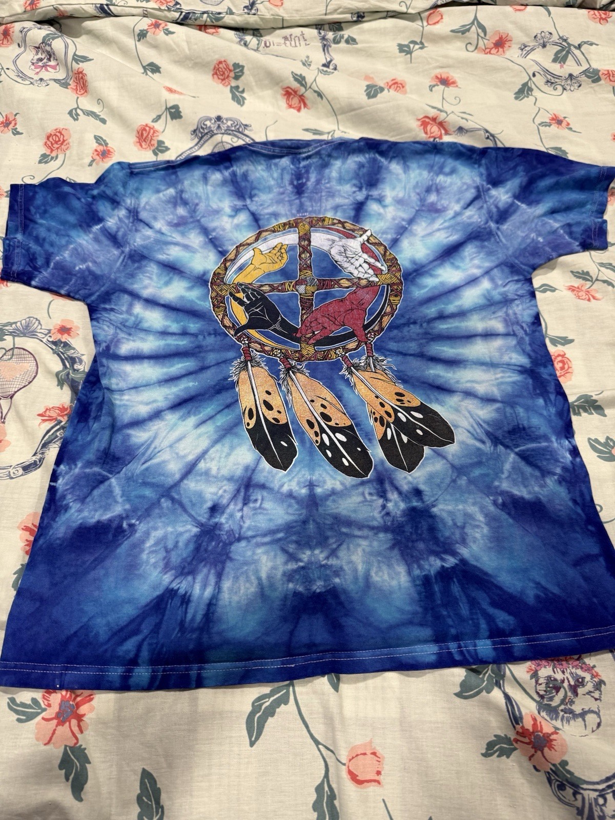 Javier Agredo Vtg '92 Tie Dye Indigenous/Four Directions Dream Catcher size L gallery
