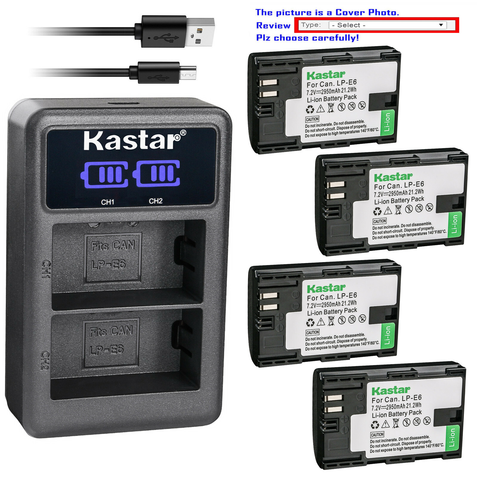 Kastar Battery LCD Dual Charger for Canon LP-E6 LP-E6N LC-E6E & Canon EOS 80D