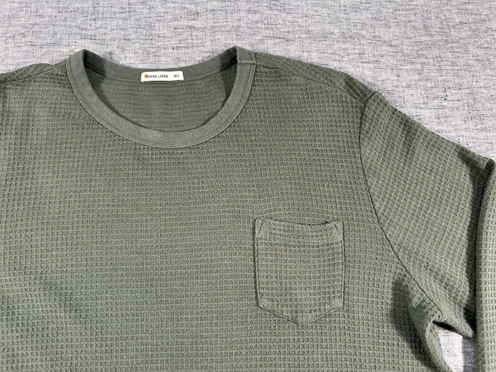 Marine Layer Waffle Thermal Shirt Mens Medium Large Green Long Sleeve Crewneck gallery