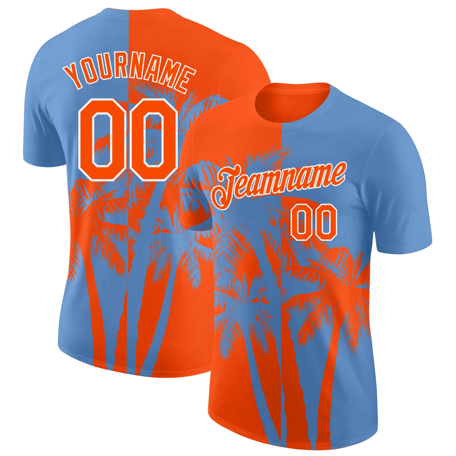 Custom Light Blue Orange White Hawaii Palm Tree T-Shirt Tropical Summer Gift gallery